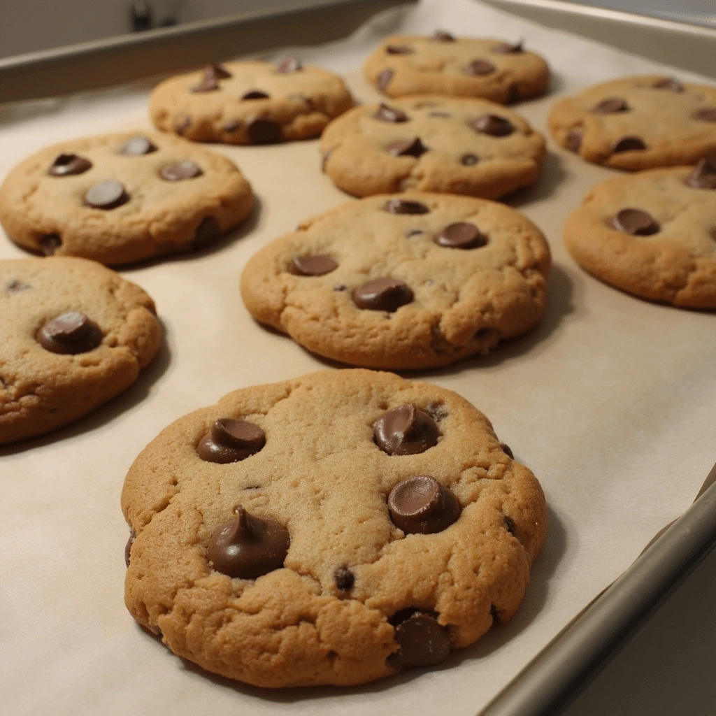 Golden, freshly baked Disney-inspired chocolate chip cookies with melty chocolate chips, showcasing tips for achieving the perfect Disney Parks flavor.