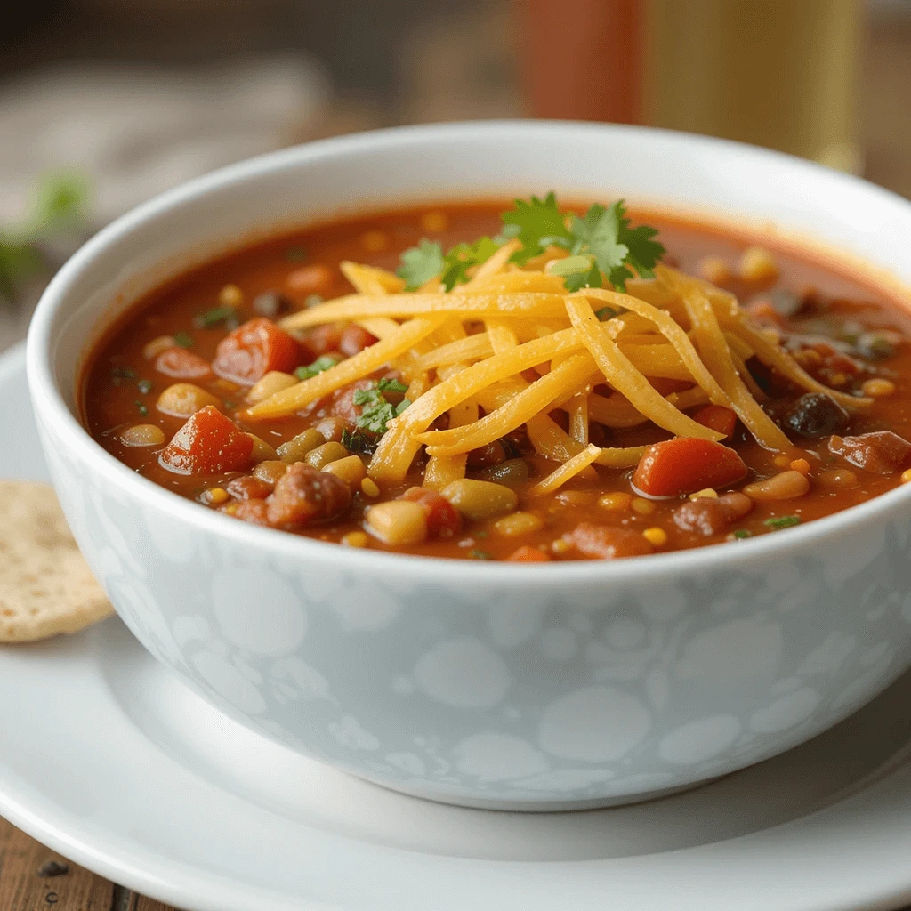 Different variations of Taco Soup with Fritos toppings